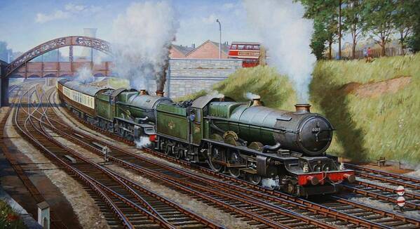 Train Poster featuring the painting A summer Saturday in the West. by Mike Jeffries