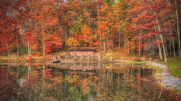 Boley Lake Poster featuring the photograph Boathouse at Boley Lake by Jaki Miller