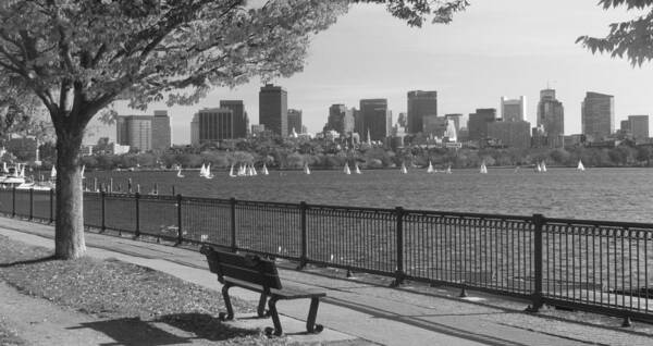 Boston Poster featuring the photograph Boston Charles River black and white by John Burk