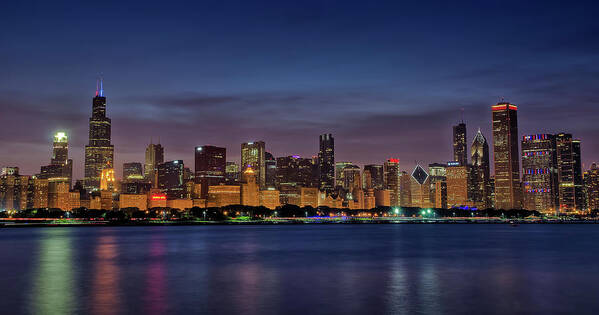 Tranquility Poster featuring the photograph Chicago Blue Hour Skyline by Allen Castillo