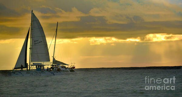 Boat Poster featuring the photograph Coastal Catamaran Sunset by Gary Keesler