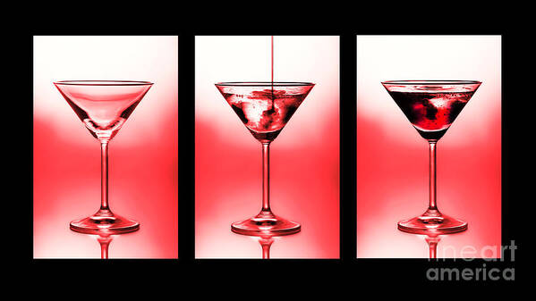 Alchoholic Poster featuring the photograph Cocktail triptych in red by Jane Rix