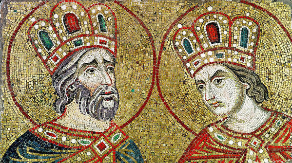 Constantin Et Helene Poster featuring the photograph Constantine The Great 270-337 And St. Helena Mosaic by Veneto-Byzantine School