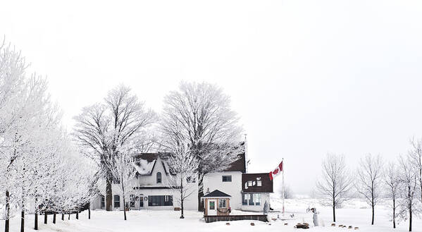 Background Poster featuring the photograph Country side house in Canada winter time by Marek Poplawski
