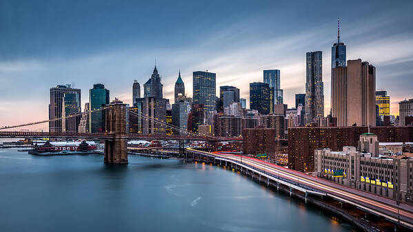 Downtown Poster featuring the photograph Financial District at dusk by Mihai Andritoiu