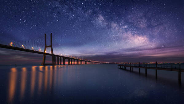 Night Poster featuring the photograph Galactic Bridge by Carlos F. Turienzo