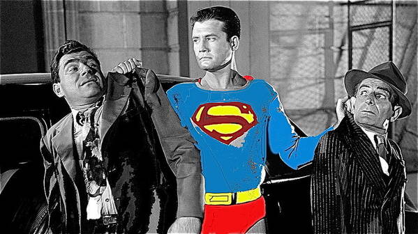 George Reeves As Superman In His 1950's Tv Show Apprehending Two Bad Guys 1953-2010 Poster featuring the photograph George Reeves as Superman in his 1950's TV show apprehending two bad guys 1953-2010 by David Lee Guss