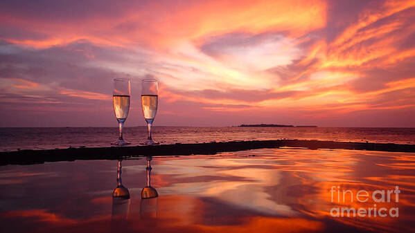 Champagne Poster featuring the photograph Honeymoon - A Heart In The Sky by Hannes Cmarits