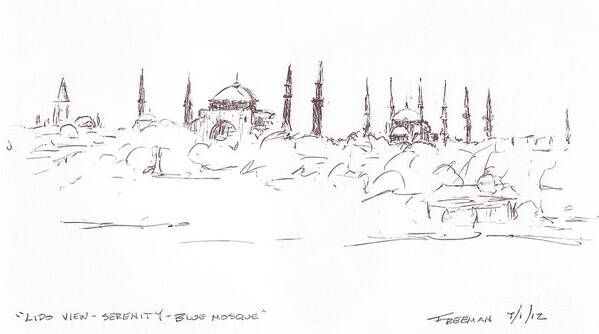 Crystal Cruises Poster featuring the drawing Lido view Serenity Blue Mosque by Valerie Freeman