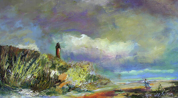 Art Poster featuring the painting Lighthouse and fisherman by Julianne Felton