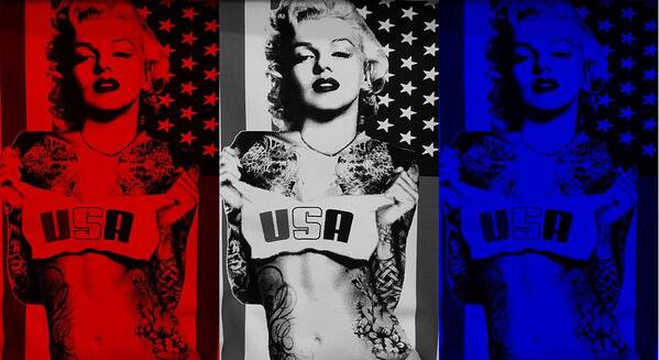 Marilyn Monroe Poster featuring the photograph M M U S A in RED WHITE and BLUE by Rob Hans