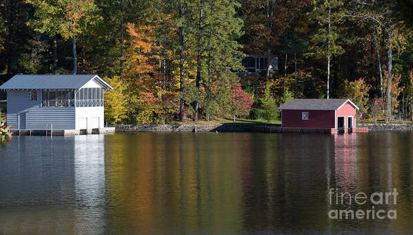 Autumn Poster featuring the photograph Mountain Lakefront house by Ules Barnwell