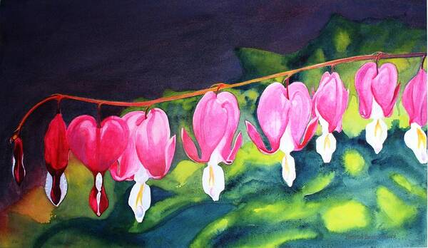 Bleeding Hearts Poster featuring the painting My Bleeding Hearts by Brenda Beck Fisher