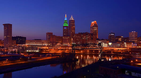 Cleveland Poster featuring the photograph Night Cleveland Skyline from the South by Clint Buhler
