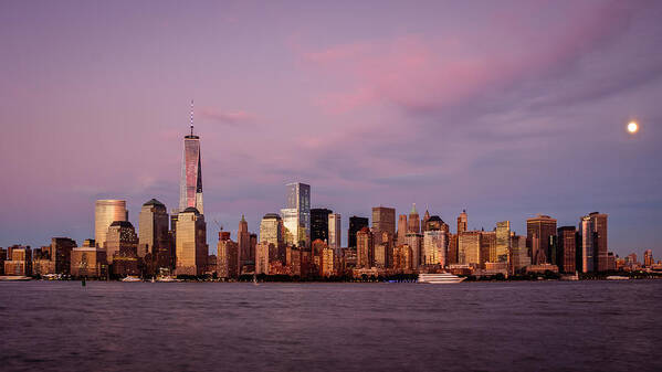 1wtc Poster featuring the photograph One WTC Lower Manhattan and the Harvest Moon by SAURAVphoto Online Store