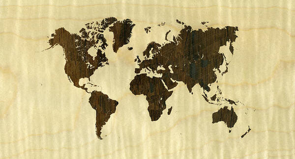 World Poster featuring the digital art Rio Rosewood and Curly Maple World Map by Hakon Soreide