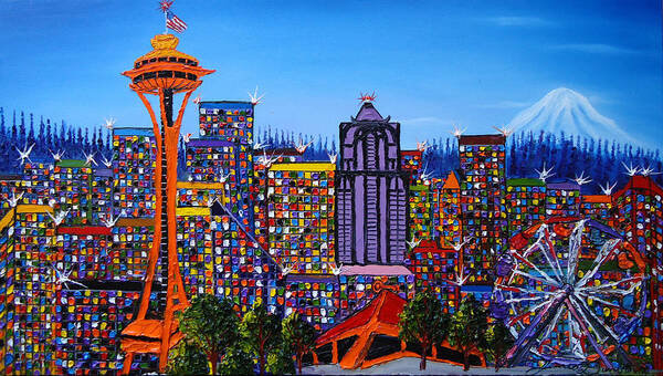 Seatlle Space Needle Poster featuring the painting Seattle Space Needle #6 by James Dunbar
