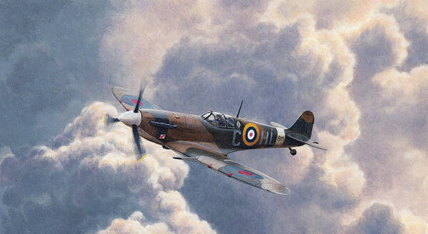 Adult Poster featuring the photograph Spitfire Plane Flying In Storm Cloud by Ikon Ikon Images