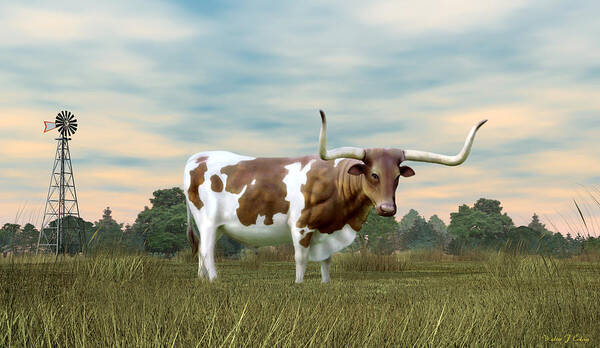 Texas Longhorn Poster featuring the digital art Texas Longhorn by Walter Colvin