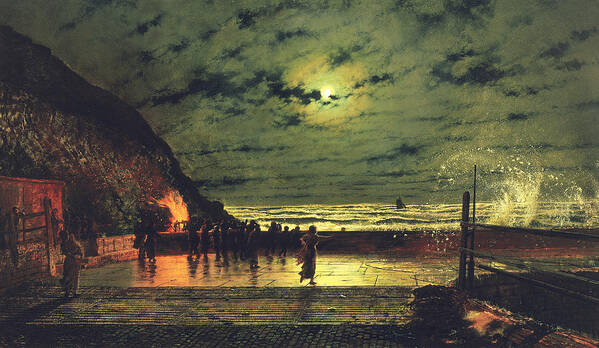 The Harbor Flare Poster featuring the painting The Harbour Flare by John Atkinson Grimshaw