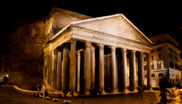 Pantheon Poster featuring the photograph The Pantheon at night - Painting by Weston Westmoreland