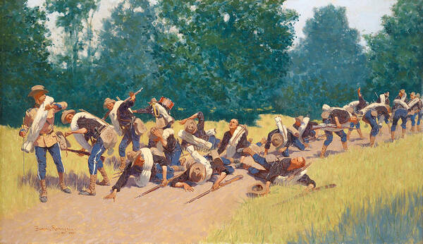 Frederic Remington Poster featuring the painting The Scream of Shrapnel at San Juan Hill by Frederic Remington