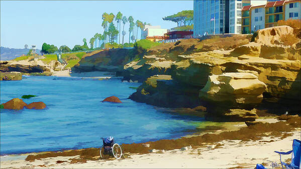 Landscape Poster featuring the painting The Wheel Chair Scuba Diver by Douglas MooreZart