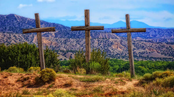 Abandoned Poster featuring the photograph Three Crosses by Ghostwinds Photography