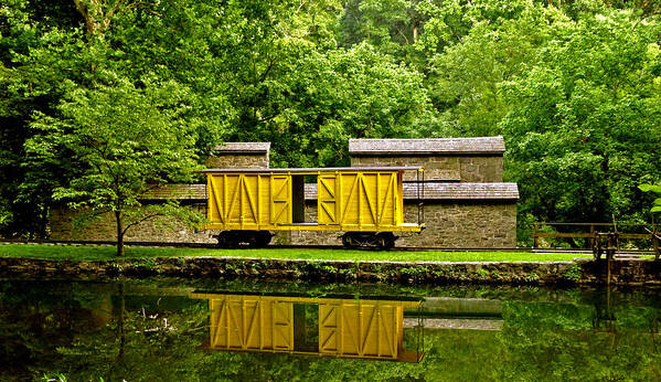 Architecture Poster featuring the photograph Train Car and Graining Mill. Hagley Museum. by Chris Kusik