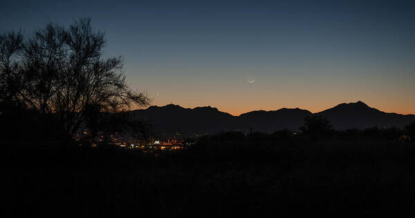 Arizona Poster featuring the photograph Venus and a young Moon over Tucson by Dan McManus