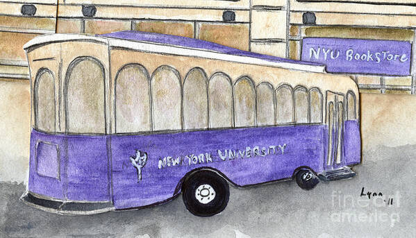 Nyu Trolley Poster featuring the painting Vintage NYU Trolley by AFineLyne