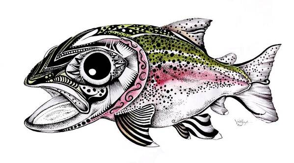 Rainbow Trout Poster featuring the painting Abstract Alaskan Rainbow Trout by J Vincent Scarpace