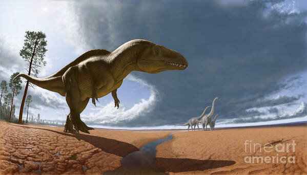 Paleoart Poster featuring the digital art Acrocanthosaurus by Julius Csotonyi