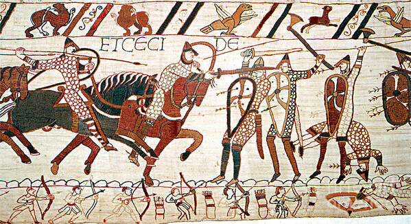 History Poster featuring the photograph Battle Of Hastings Bayeux Tapestry by Photo Researchers