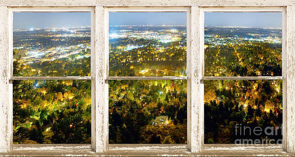 'window Frame Art' Poster featuring the photograph City Lights White Rustic Picture Window Frame Photo Art View by James BO Insogna
