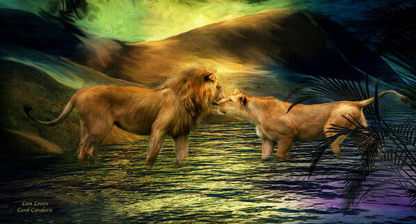 Lion Poster featuring the mixed media Lion Lovers by Carol Cavalaris