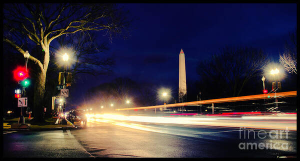 Washington Monument Poster featuring the photograph Washington Monument on a Rainy Rush Hour by Jim Moore