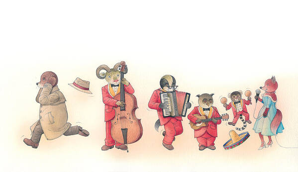 Music Dance Red Animal Instruments Poster featuring the painting Rabbit Marcus the Great 22 by Kestutis Kasparavicius