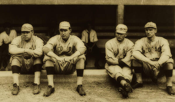 Old Photographs Poster featuring the photograph Babe Ruth On Far Left With The Boston Red Sox 1915 #1 by Mountain Dreams