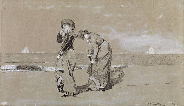 Winslow Homer Poster featuring the drawing Evening on the Beach #3 by Winslow Homer
