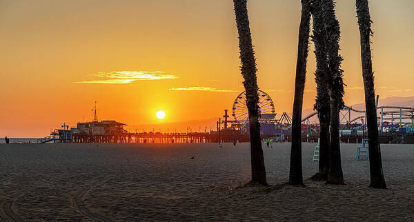 Santa Monica Pier Poster featuring the photograph Golden Glow At Sunset by Gene Parks