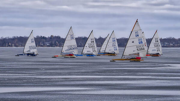 Ice Boats Poster featuring the photograph ice sailing - Madison - Wisconsin by Steven Ralser