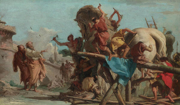 Giovanni Domenico Tiepolo The Trojan Horse into Troy Giclee Canvas Print Poster 