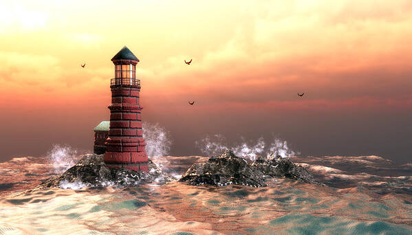 Lighthouse Poster featuring the digital art A storm is coming by John Junek
