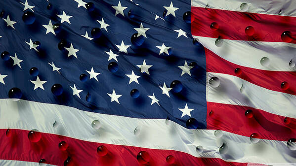 Water Drops Poster featuring the painting Abstract Water Drops on USA Flag by Georgeta Blanaru