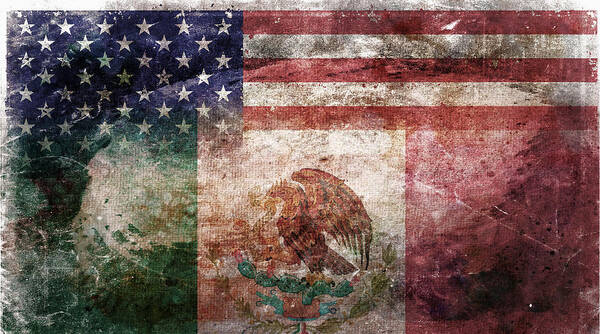 Composite Poster featuring the digital art American Mexican Tattered Flag by Az Jackson