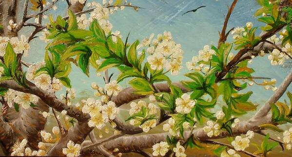 Apple Poster featuring the painting Apple blossom by Sorin Apostolescu