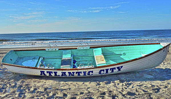 Atlantic City New Jersey Lifeguard Rescue Rowboat Poster featuring the photograph Atlantic City Rowboat by Joan Reese
