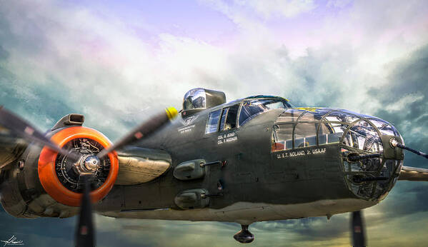 Aircraft Poster featuring the photograph B25 Mitchell Bomber in Flight by Phil And Karen Rispin