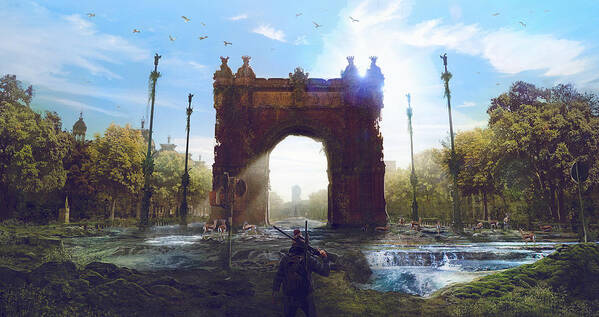 Sciencie Fiction Poster featuring the painting Barcelona Aftermath Arc de Triomf by Guillem H Pongiluppi